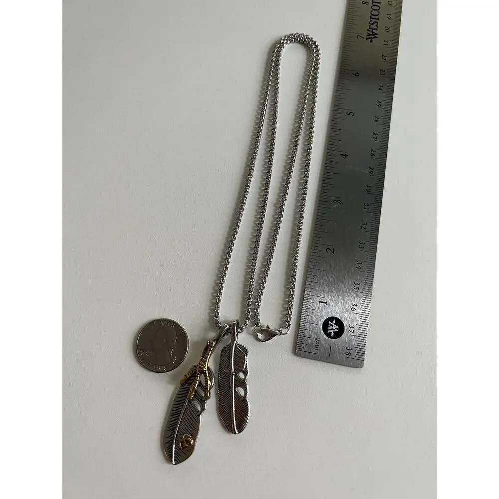 Takahashi Goros Necklace Pendants Inspired Large Two Bird Feather Silver